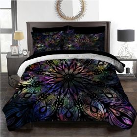 Colored Mandala Flowers Pattern Comforter Set 8PCS King Size Soft Bedding Set - 1 Comforter, 1 Pilow Cover, 1 Flat Sheet, 1 Fitted Sheet