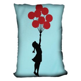 Banksy Flying Balloon Girl Light Blue Cushion (Insert: With Insert, size: 18" X 18")
