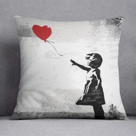 Banksy Balloon Girl Love Heart Cushion (Insert: Without Insert, size: 18" X 18")