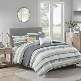 8 Piece Printed Seersucker Comforter and Quilt Set Collection (Color: as Pic)
