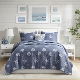 4 Piece Cotton Reversible Embroidered Quilt Set with Throw Pillow (Color: as Pic)